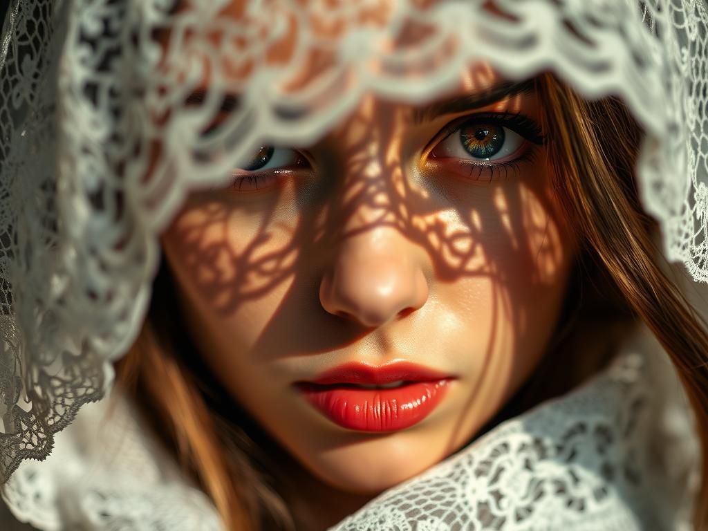 Woman in Lace Veil Captured in Warm Intimacy