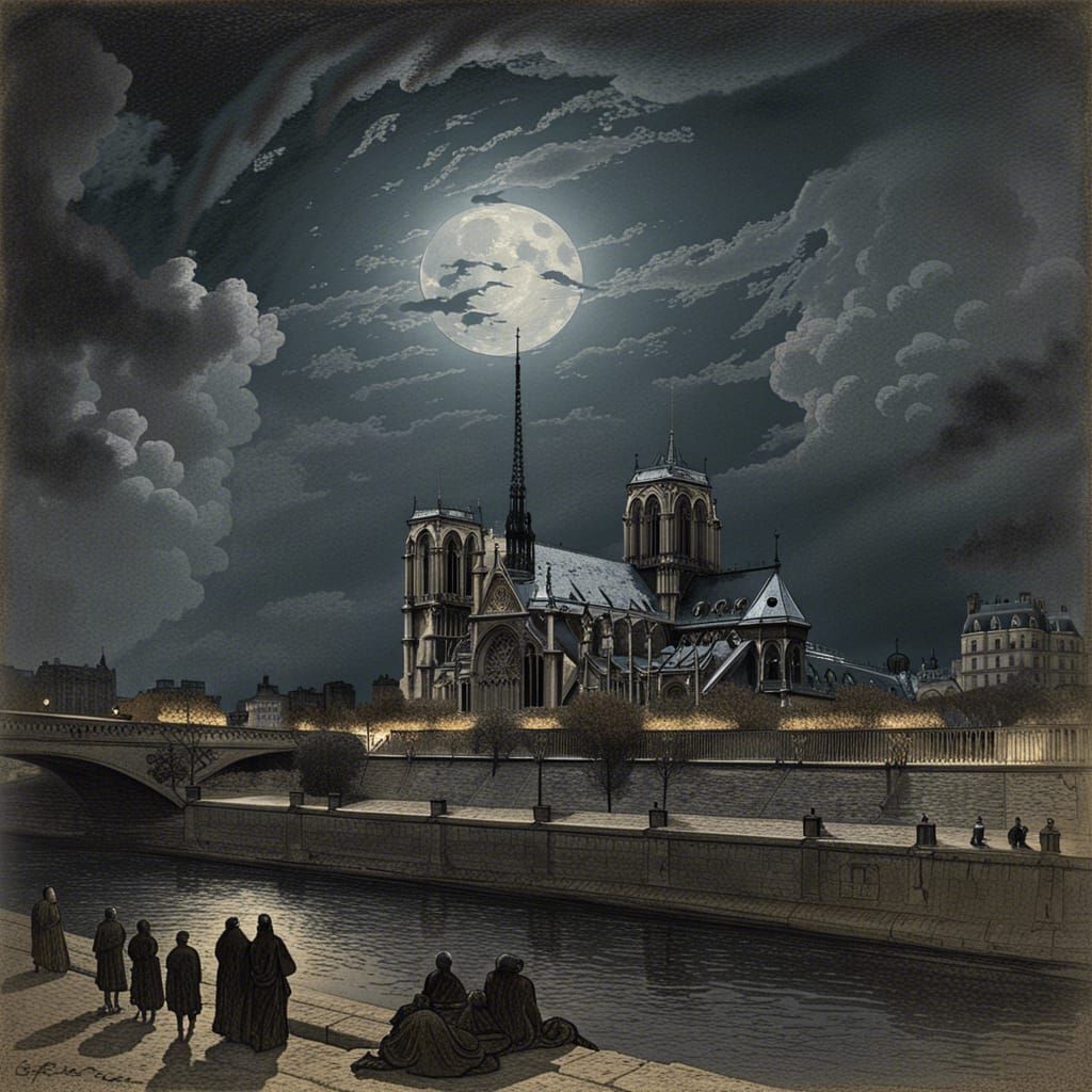 Dramatic Full Moon Over Gothic Cathedral