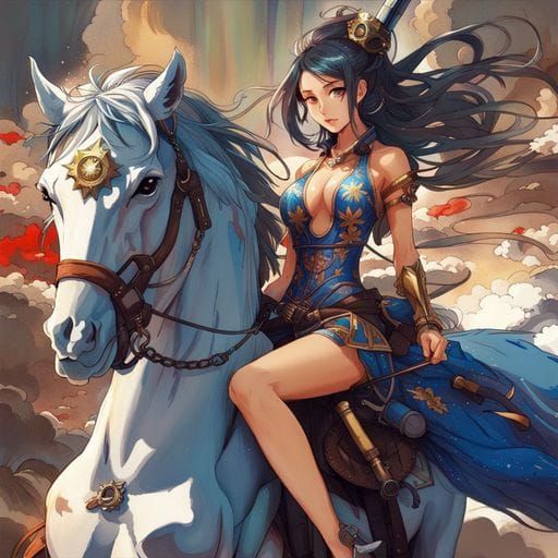 Ink Drawing: Beautiful Woman on Horse