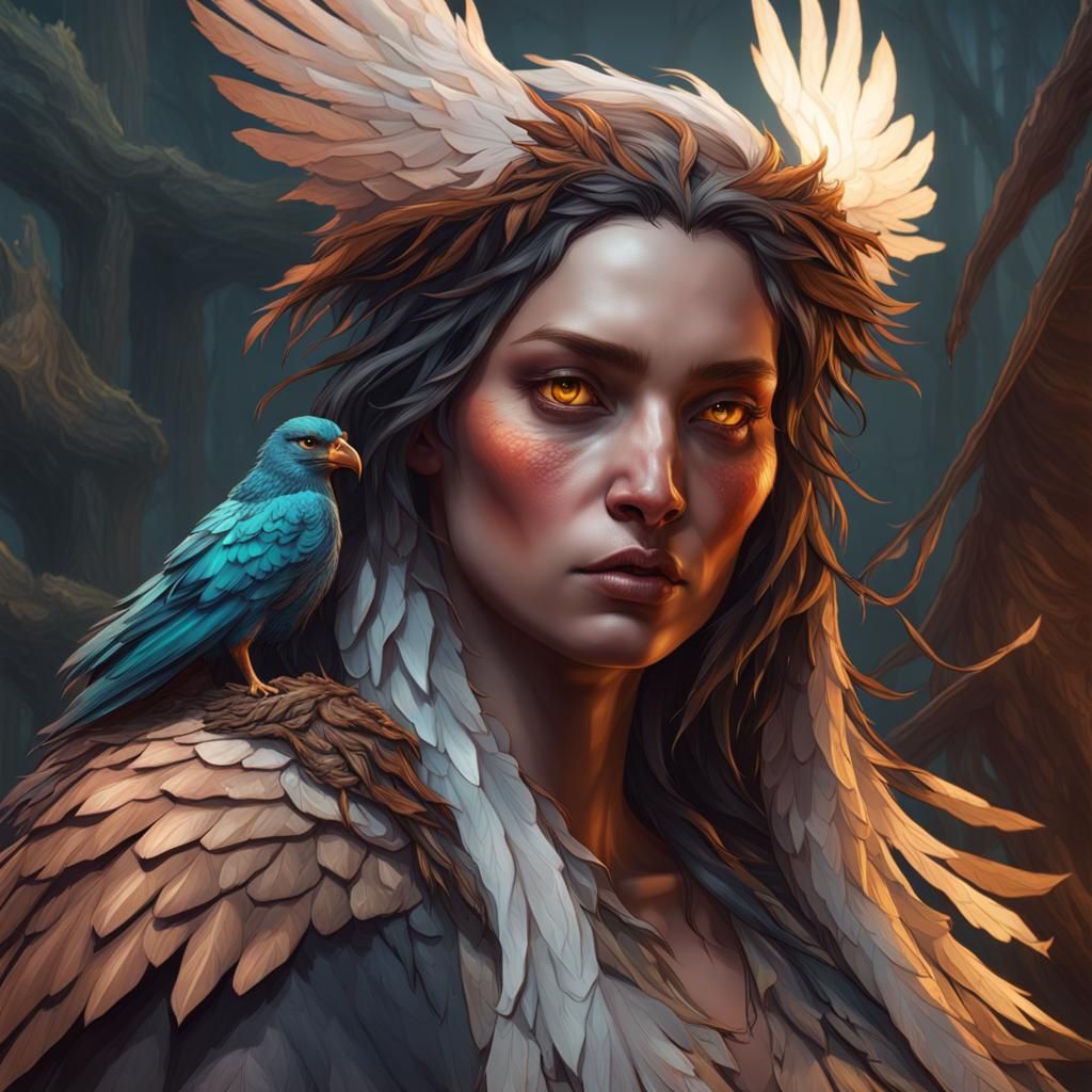 Detailed Harpy Portrait in Fantasy Art Style