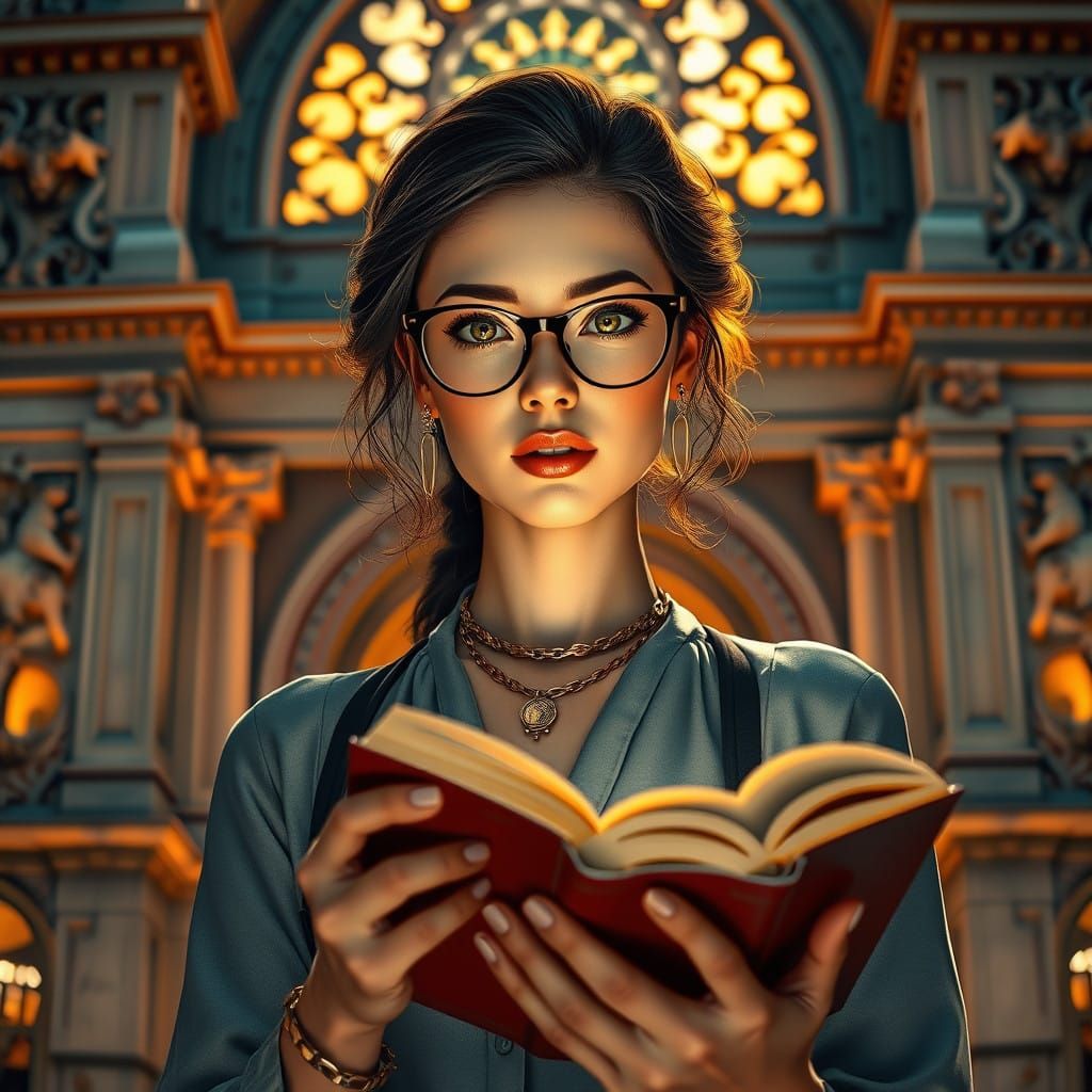 Sophisticated Librarian in Majestic Public Library