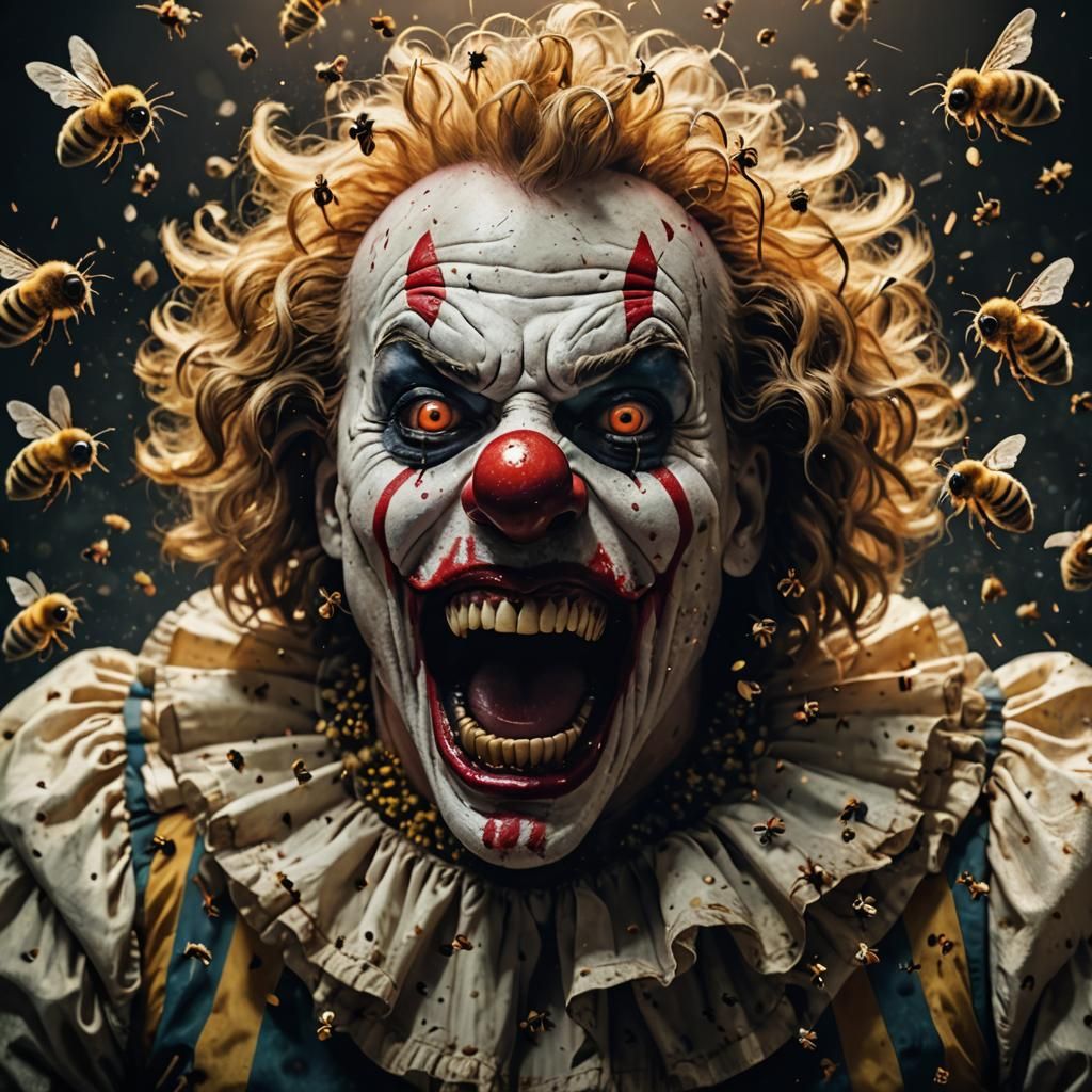 Horror Image: Screaming Clown with Vortex of Bees