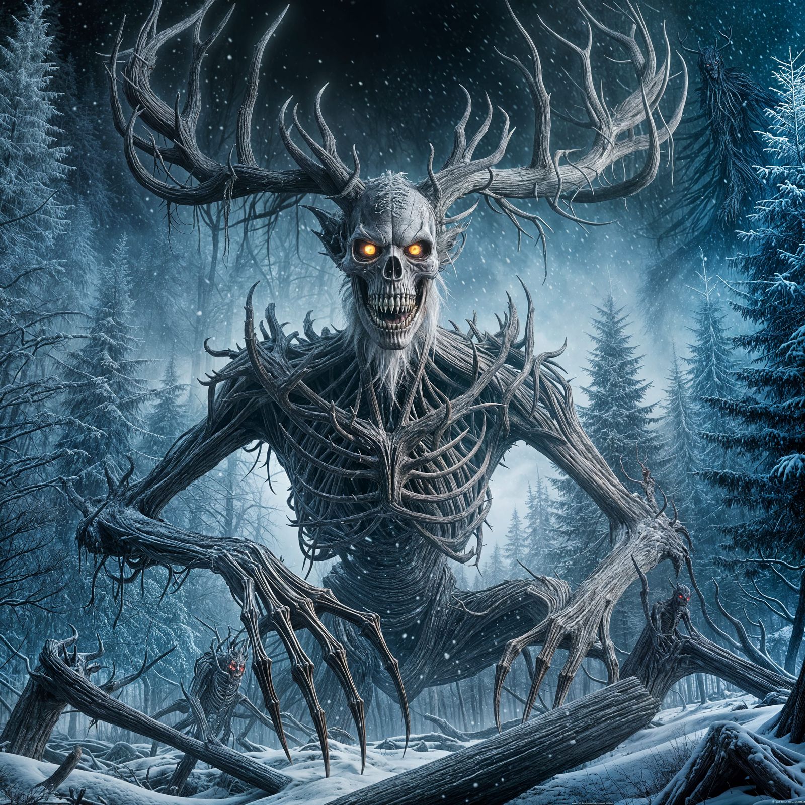 Dark Gothic Wendigo in Snowy Forest