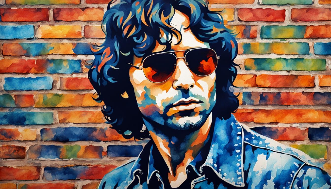 Jim Morrison Portrait in Watercolor Pop Art Style