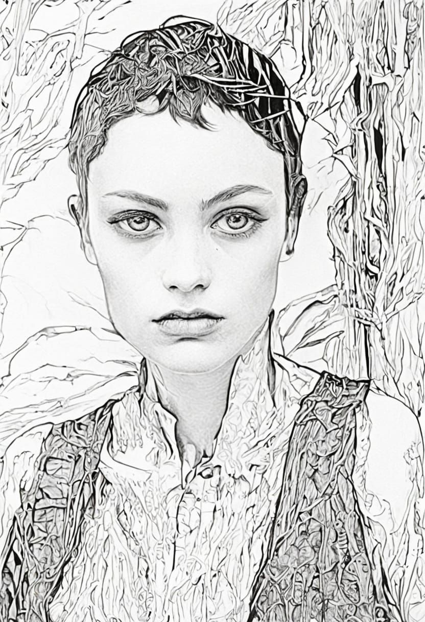 Gothgirl Portrait in Charcoal and Impasto Style