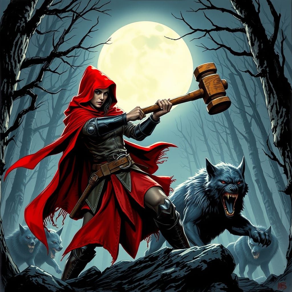 Red Riding Hood Battles Werewolves: Gothic Comic Art