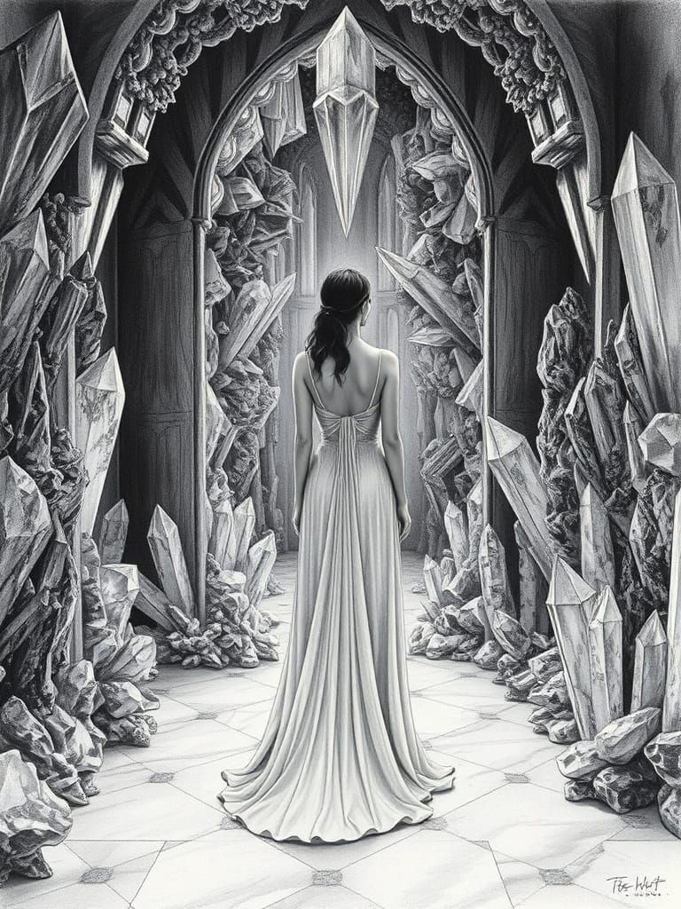 Crystalline Room: Woman in White Dress