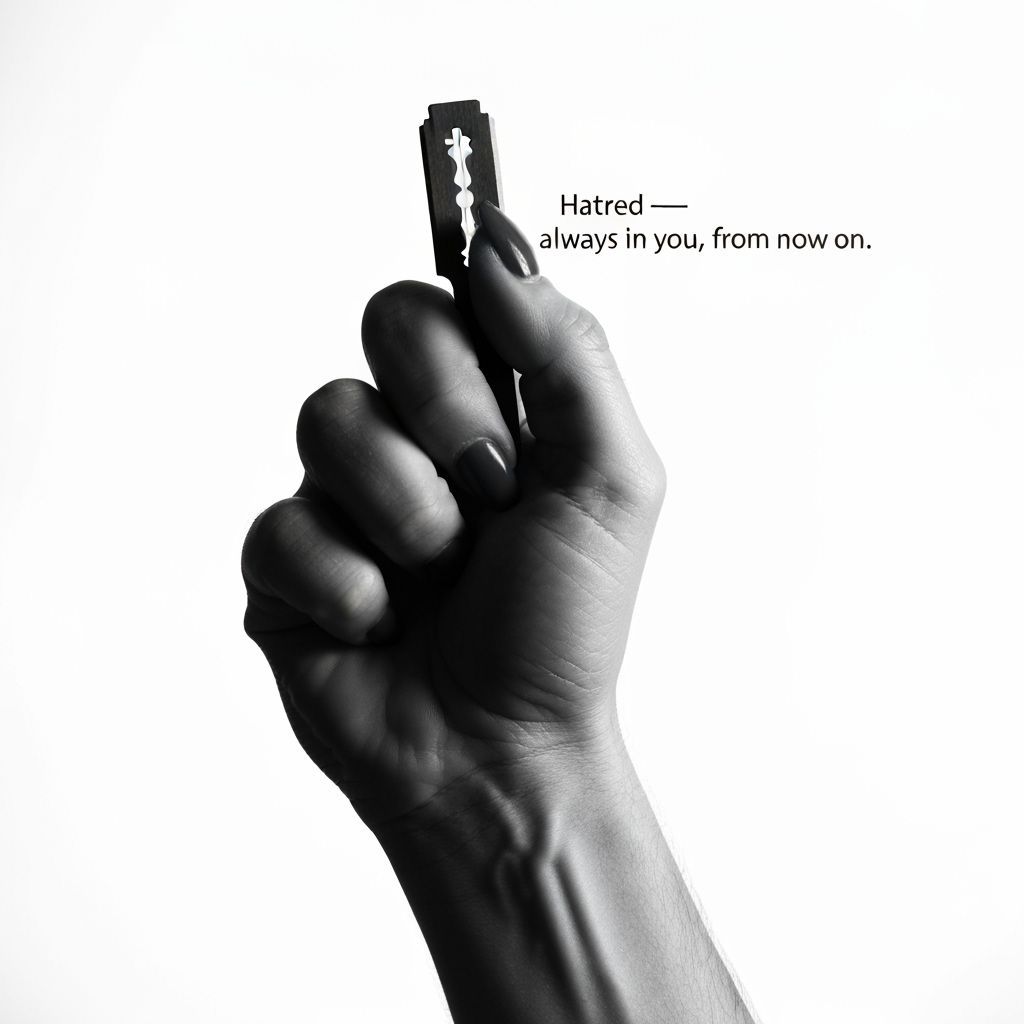 Dramatic Hand Gripping Razor Blade in Black and White