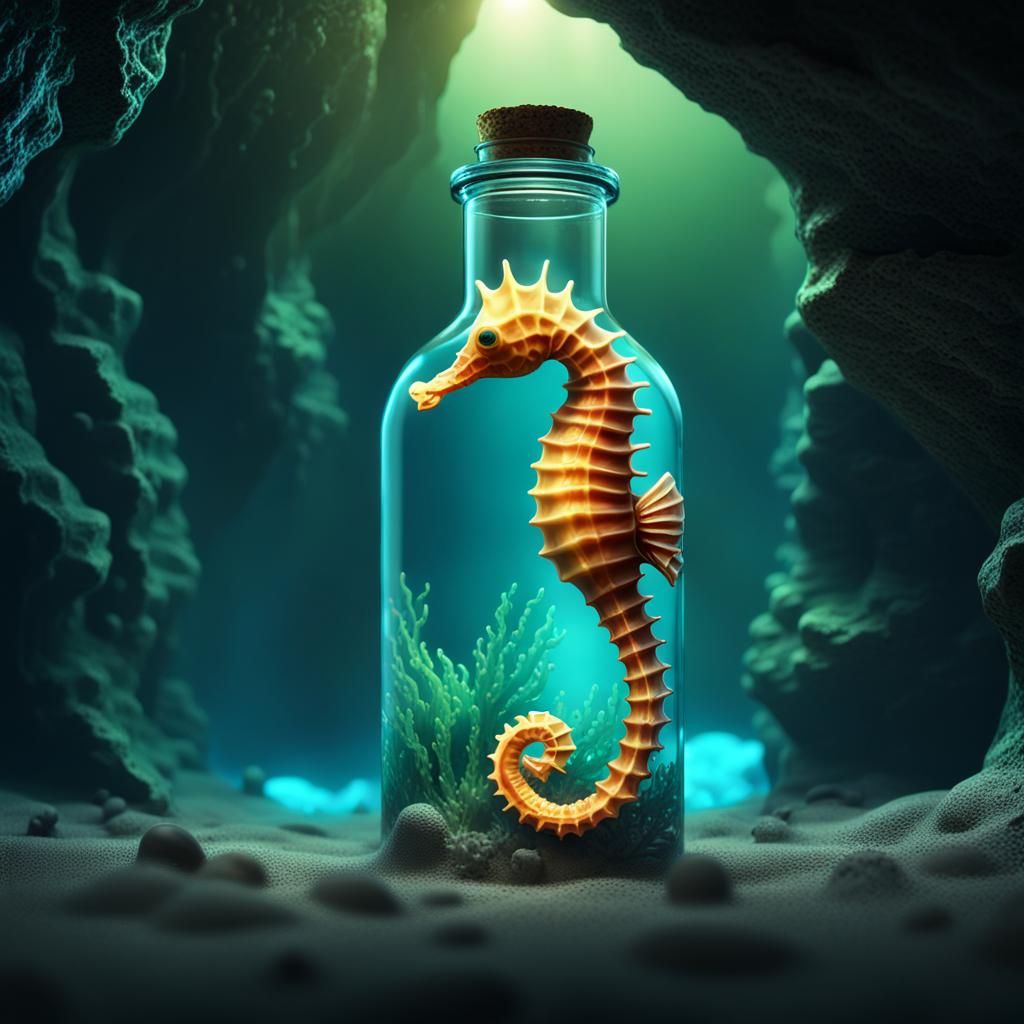 Phosphorescent Seahorse in a Bottle: Surreal Cavern