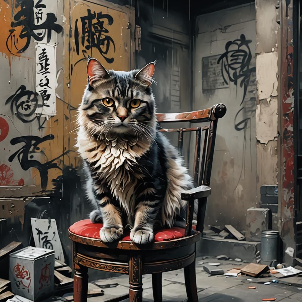 Melancholic Cat in Film Noir Style