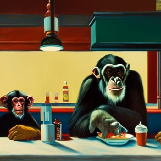 Chimpanzees Recreate Nighthawks Painting in Digital Art