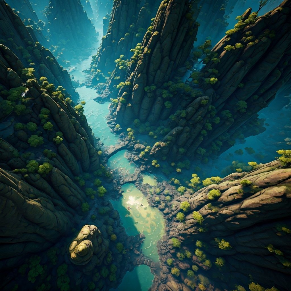 Fantastical Landscape Viewed From Above in Deep Colors