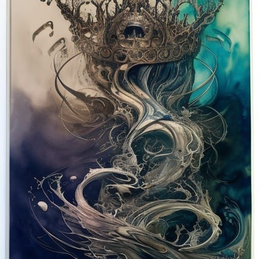 Intricate Crown in Flowing Ink Illustration