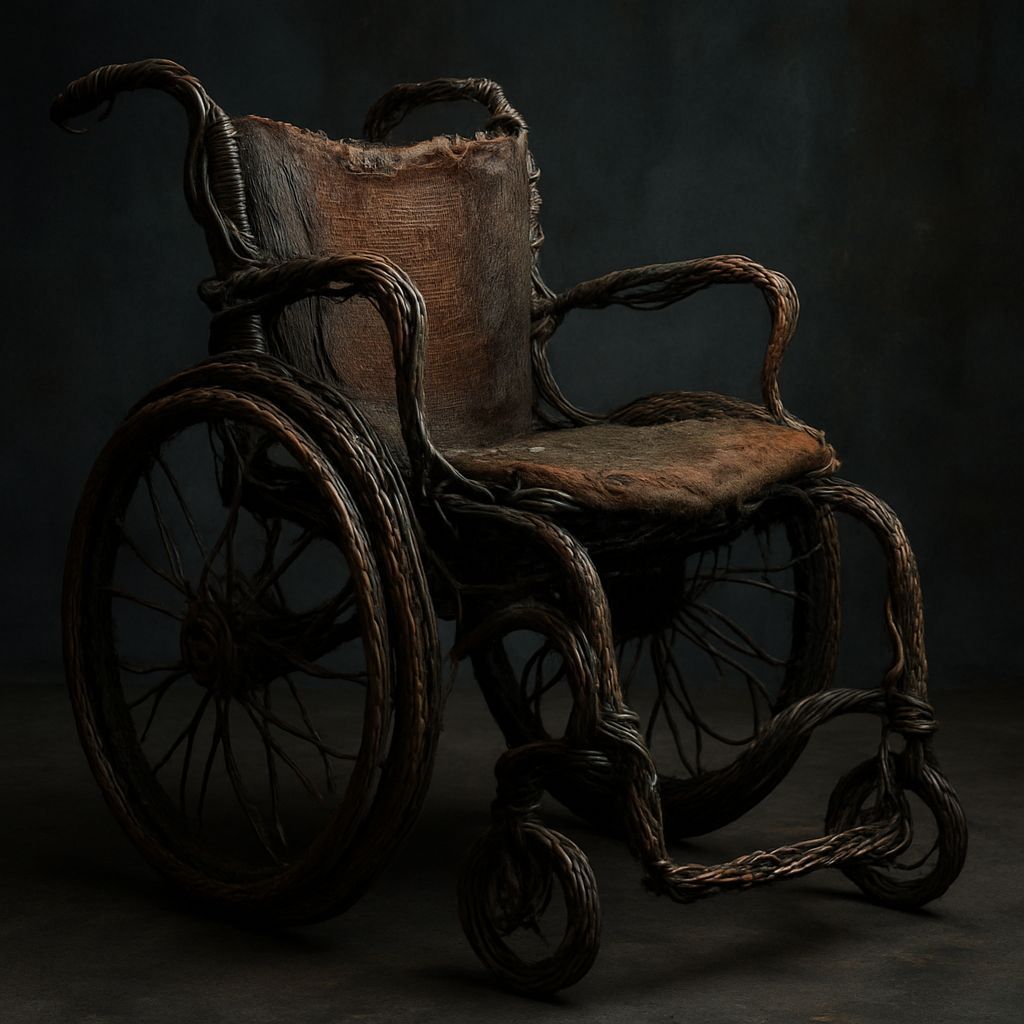 Conceptual Wheelchair Sculpture of Twisted Metal and Wires