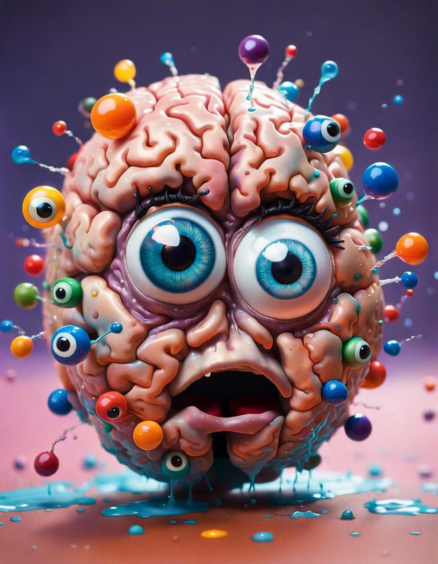 Hyperrealistic Googly Eyes on Brain: Pixar Concept Art