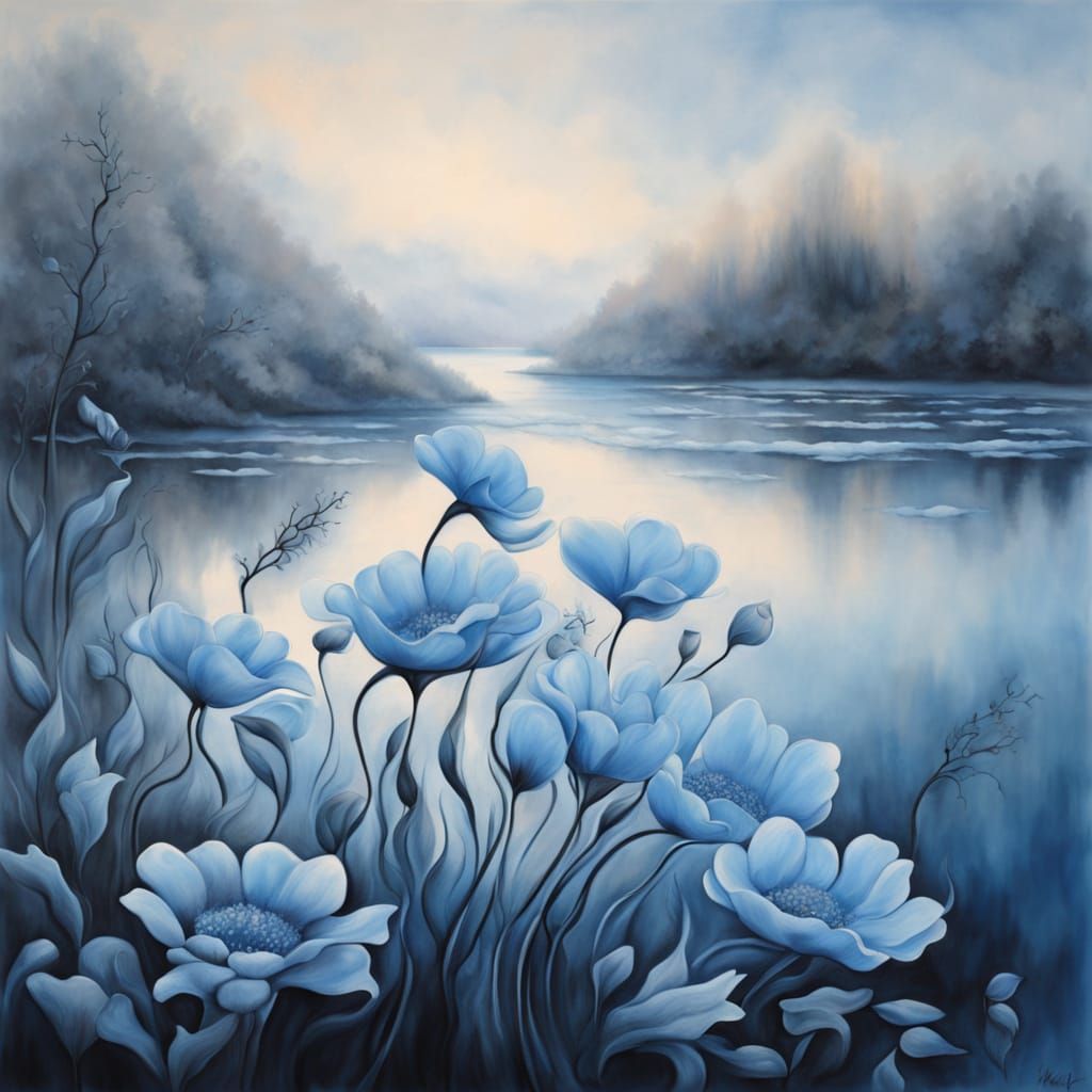 Serene Blue Lake at Dawn Reflecting Pastel Sky