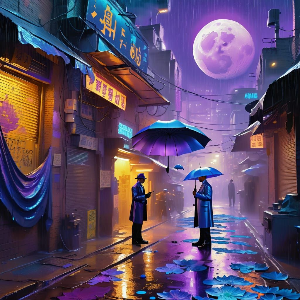 Cyborg Detective Investigates Crime Scene as Oil Painting