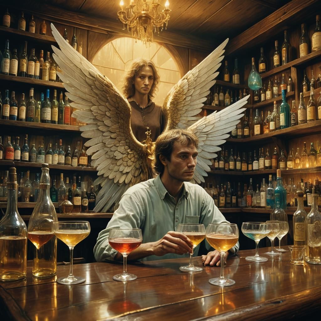 Angel in Bar, Beksiński-Style Fantasy Concept Art