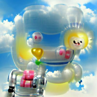 Adorable Bubbly Robot with Balloon in Sunshine