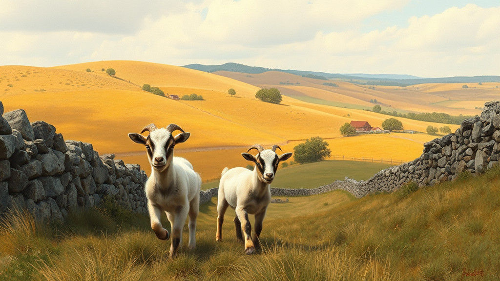 Pygmy Goats in a Golden Landscape