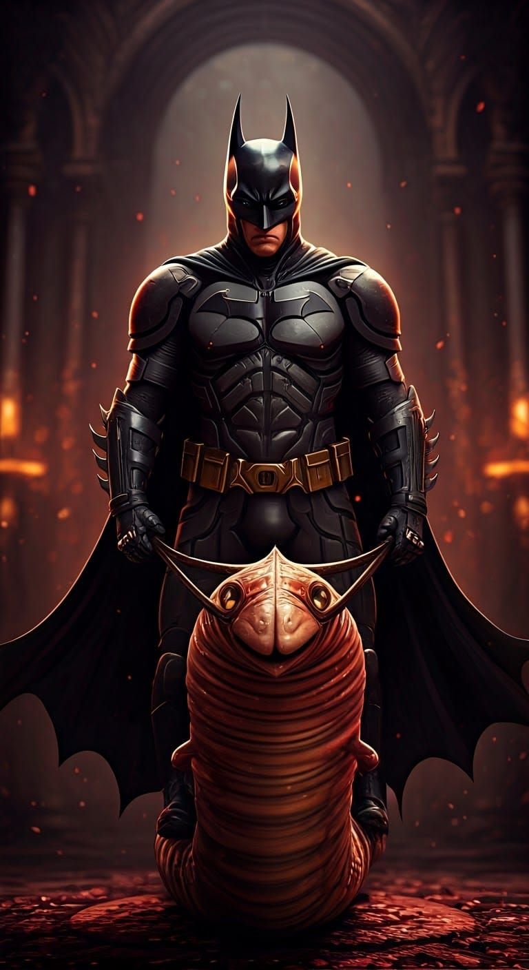 Gemstone Batman on Lindworm in Horror Style