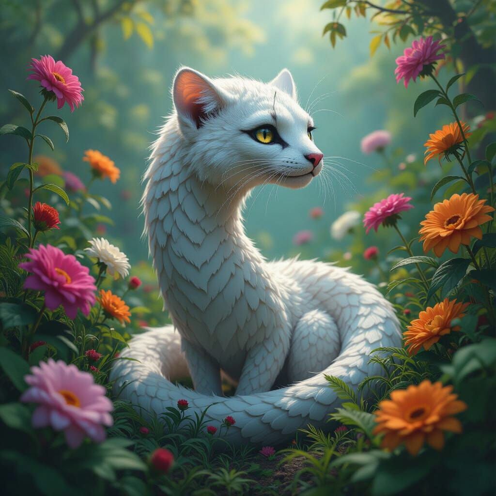Surreal Garden Creature: Serpentine Chinchilla-Panther