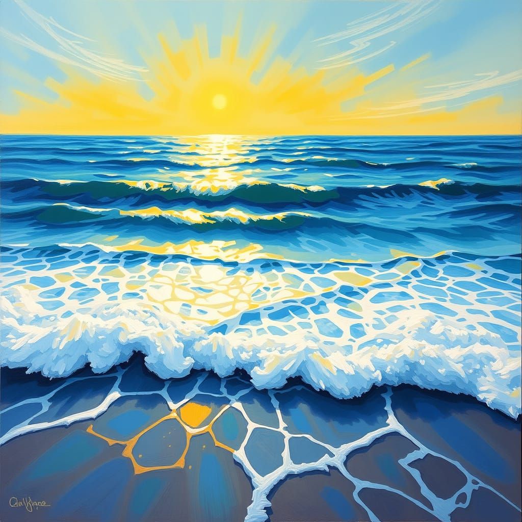Dreamy Blue Seascape with Warm Yellow Hues