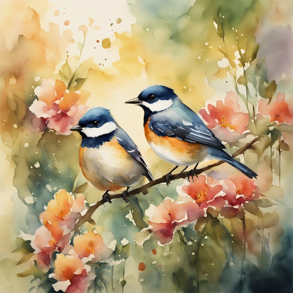 Whimsical Watercolor Cottage Garden Scene