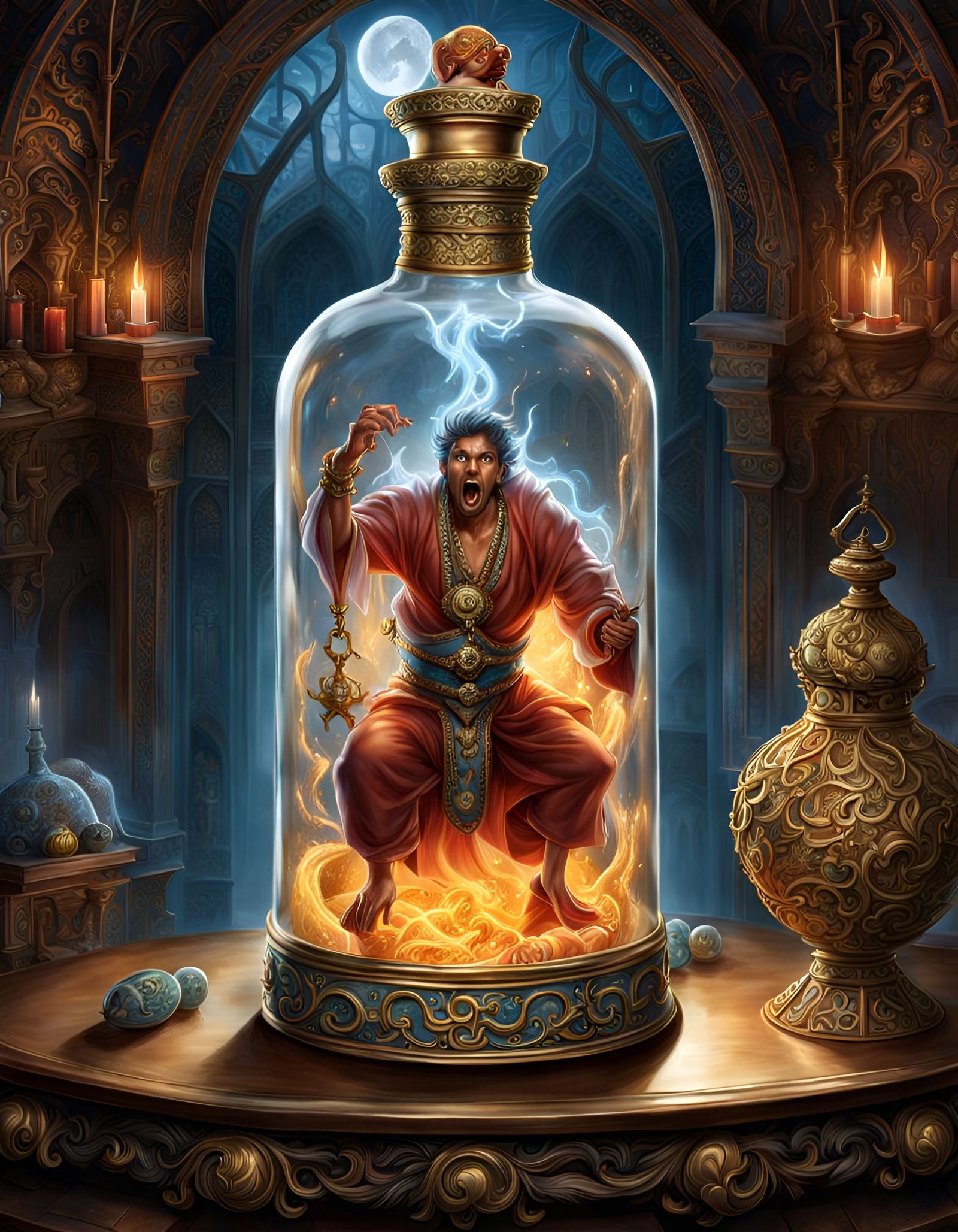 Trapped Genie's Torment: A 3D Digital Storybook Illustration