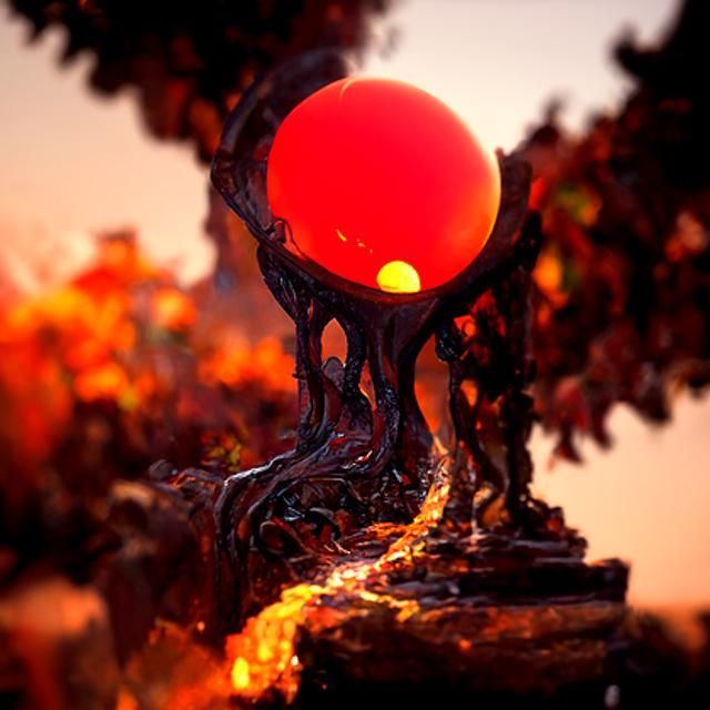 Fiery Sun on Ancient Pedestal: Digital Art