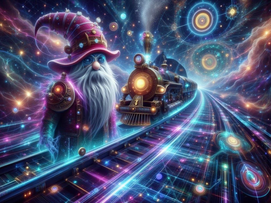 Interdimensional Gnome Conductor on Quantum Steam Train