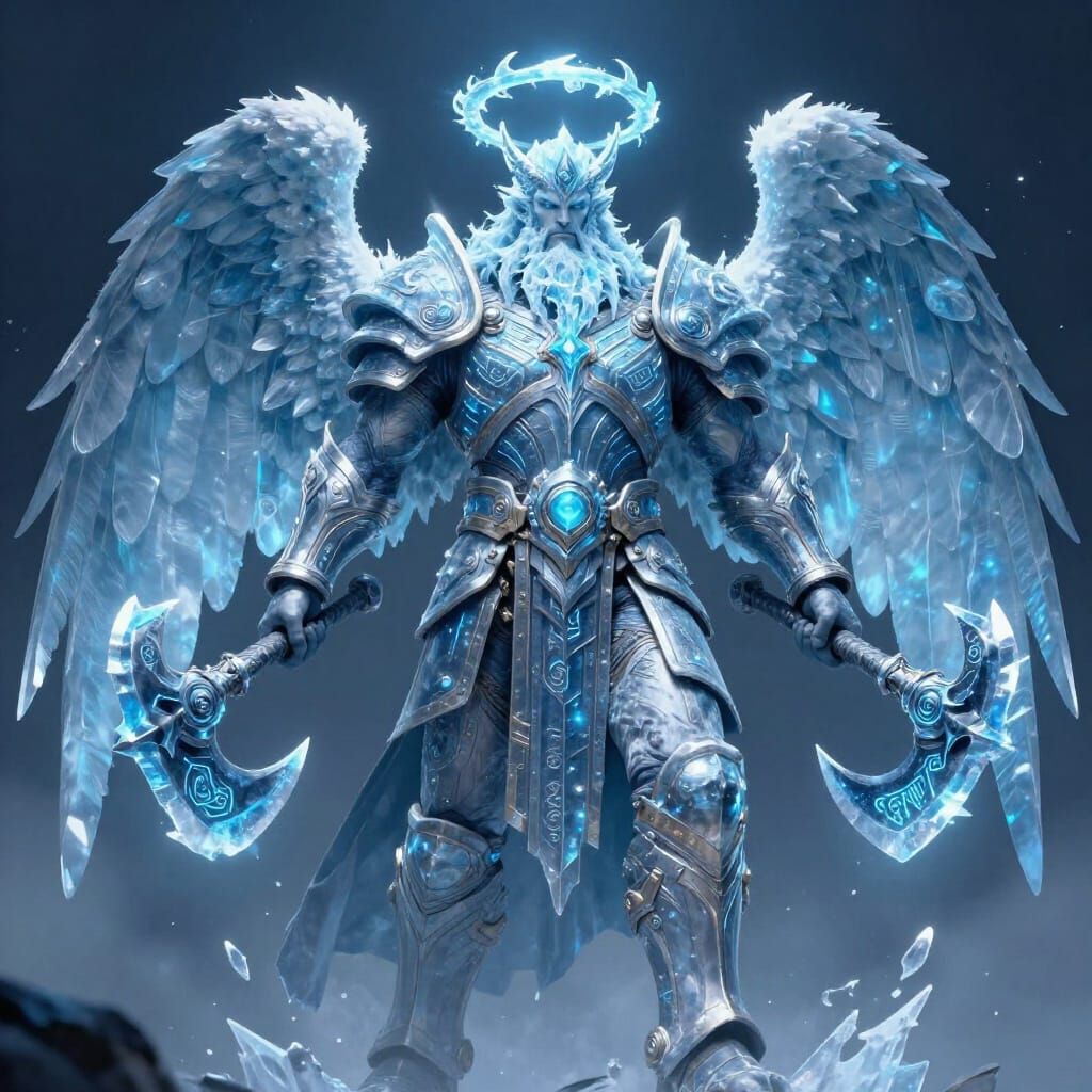 Colossal Ice God of Technomagic with Wings