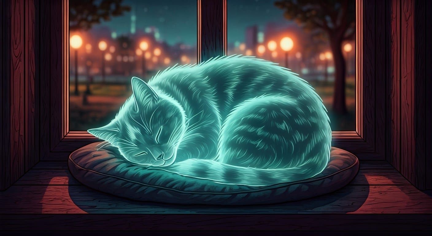 Sleek Ghost Cat Watches Quiet Park at Dusk in Graphic Novel ...
