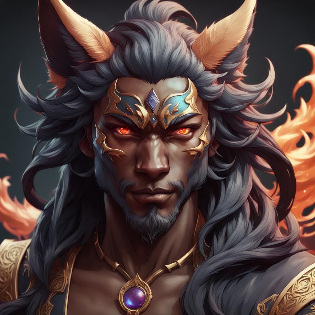 Demonic Black Kitsune Portrait in Detailed Concept Art