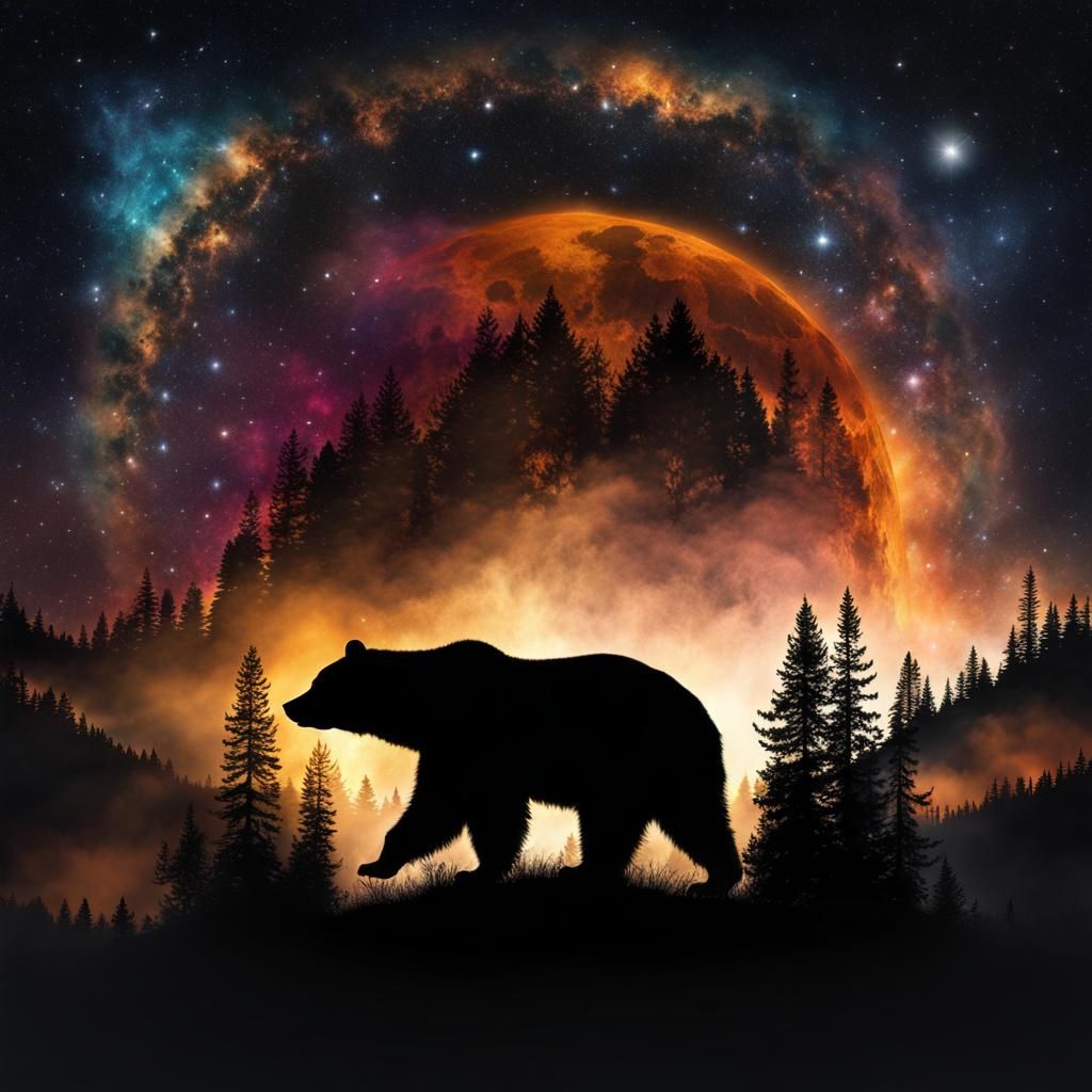 Cosmic Black Bear Silhouette: Native American Vision