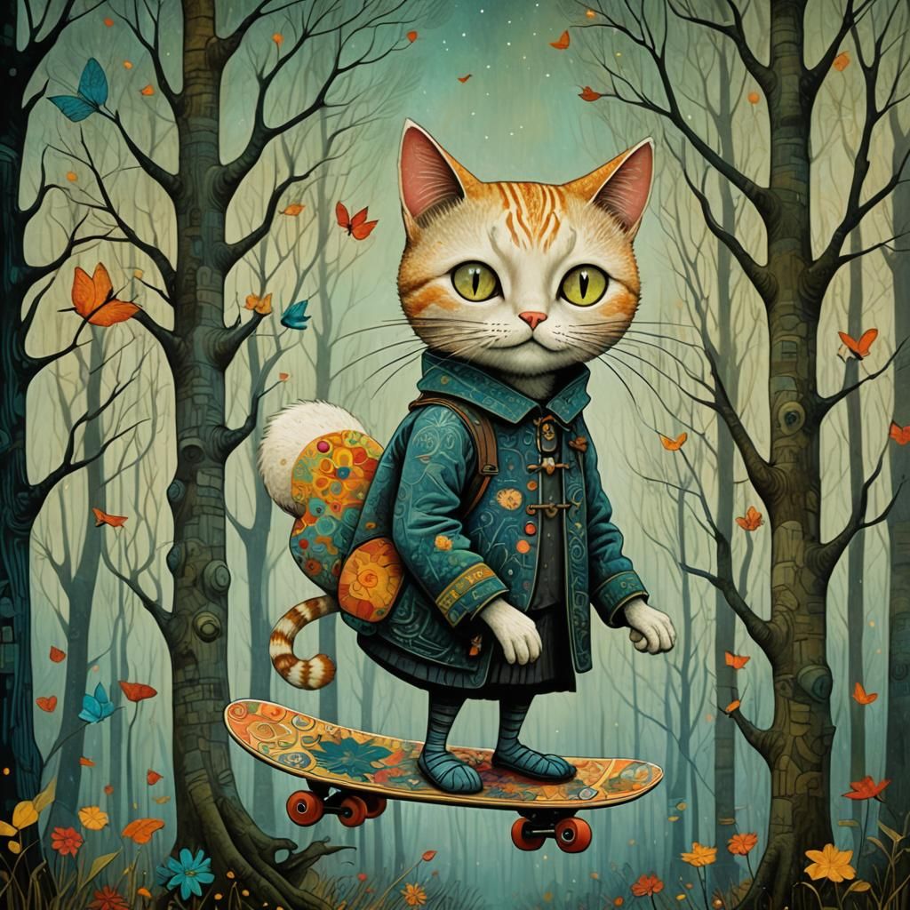 Dreamlike Woman-Cat in Art Brut Style