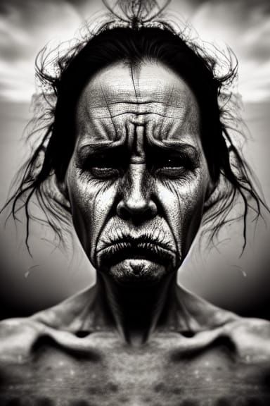 Terrifying Face Close-Up: High-Contrast Portrait