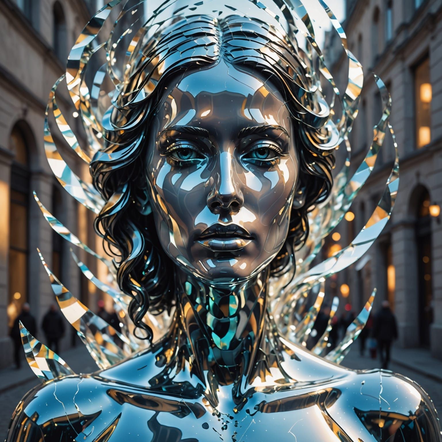Luminous Glass Woman Portrait in Cosmic Horror Style
