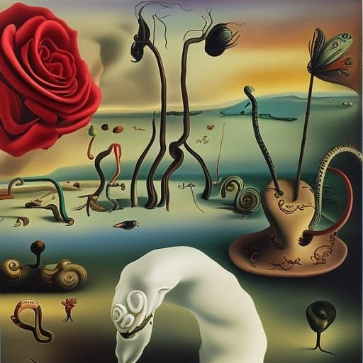 Surreal Snakes and Roses in Dali Style