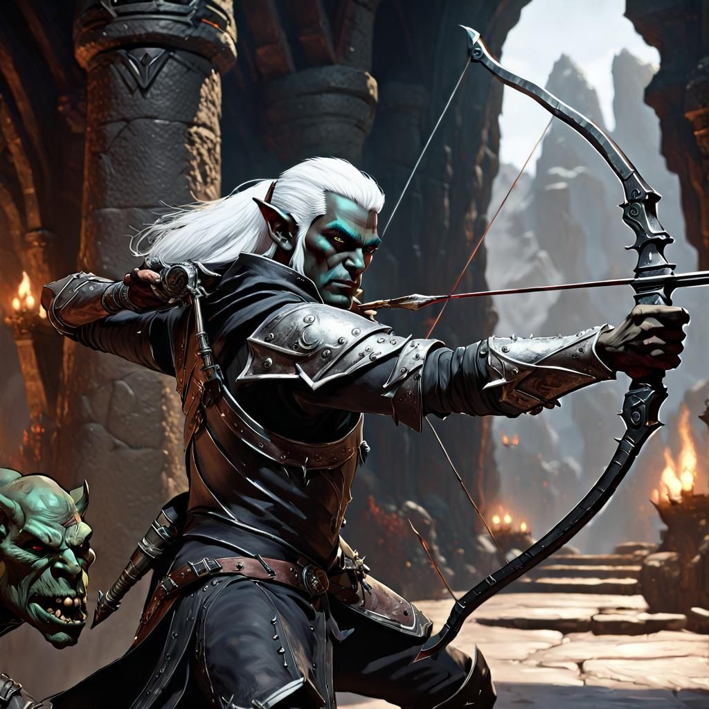 Dark Elf Archer in a Dungeon, Dark Fantasy Concept Art