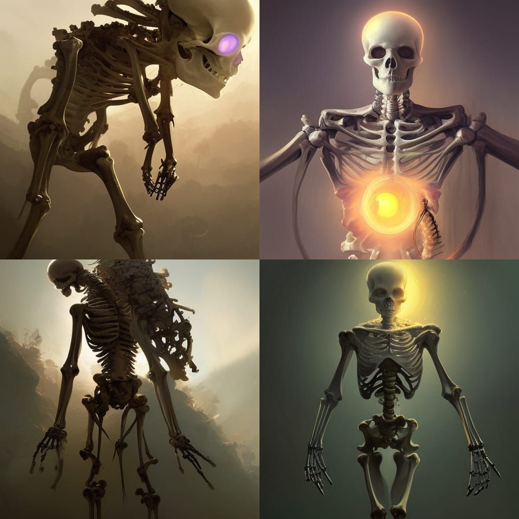 A human skeleton created via growing a fungus., intricate, lens flare, bloom, sharp focus, illustration, highly detailed...