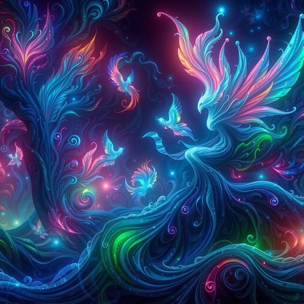 Radiant Multicolored Flames Dance in Fantasy Love Dreamscape