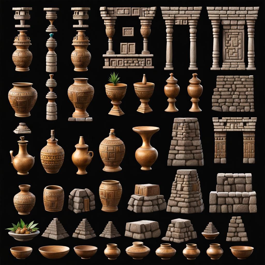 Machu Picchu Temple Sprite Sheet in Realistic Style