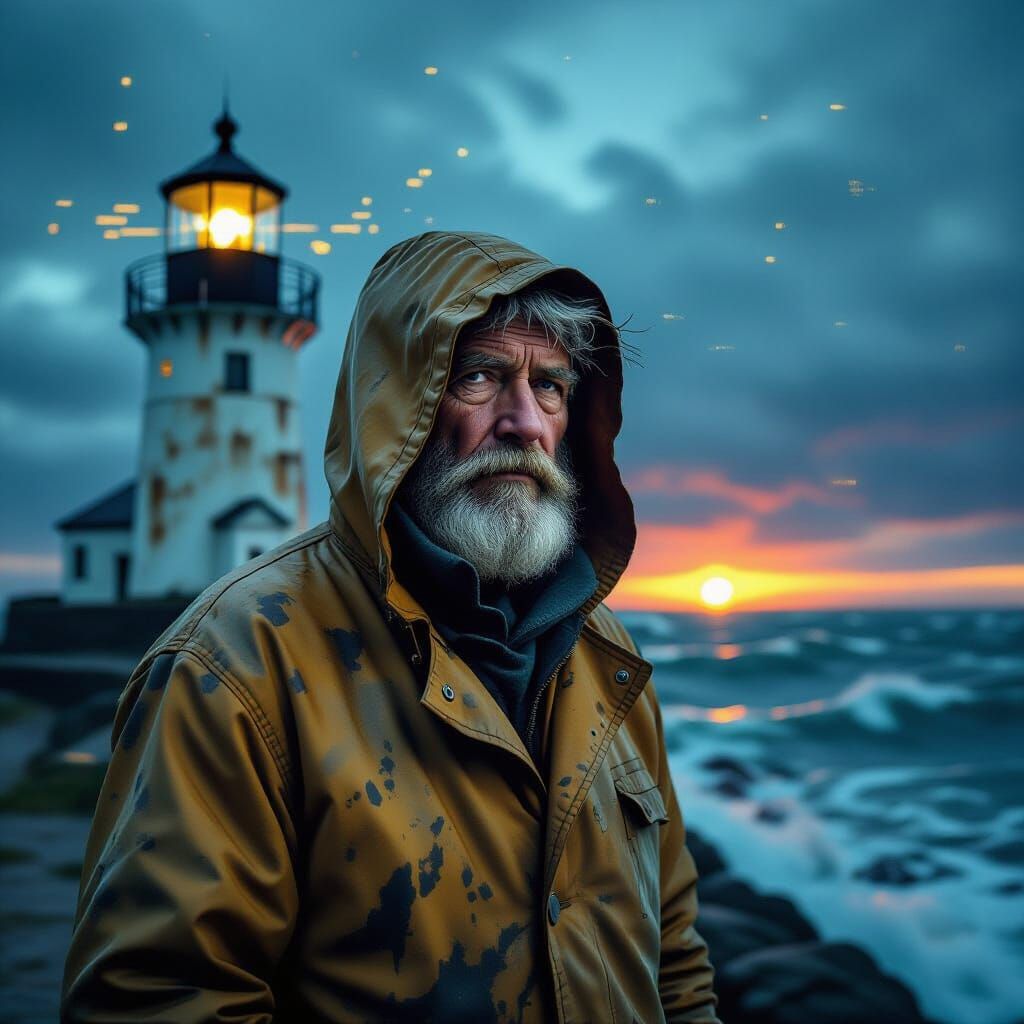 Lighthouse Keeper: Static Dissolve in Digital Art Style