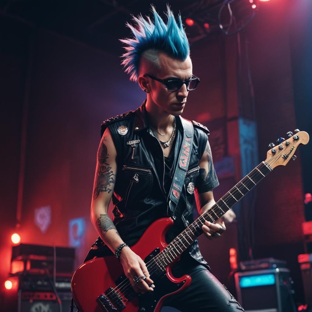 Electric Blue Mohawk Punk Rocker Portrait