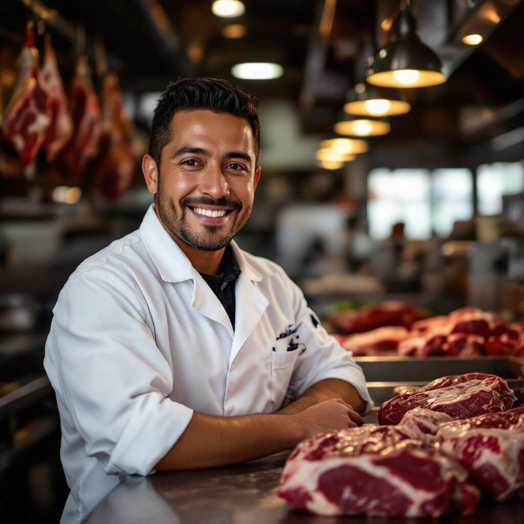 Smiling Mexican Butcher in Cinematic Portrait