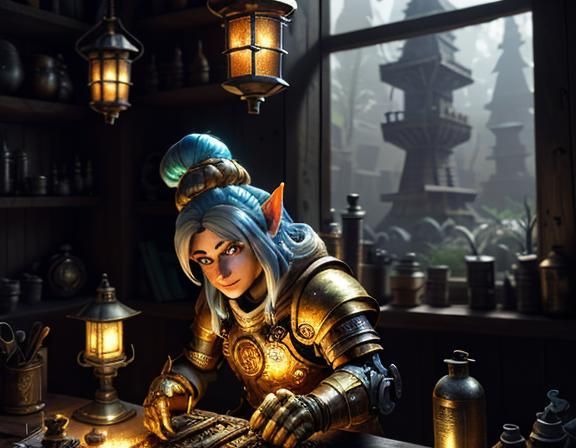 Gnome Tinkerer Repairs Automaton: 3D Game Cinematic