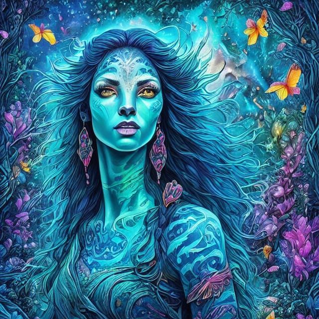 Na'vi Woman in Bioluminescent Forest