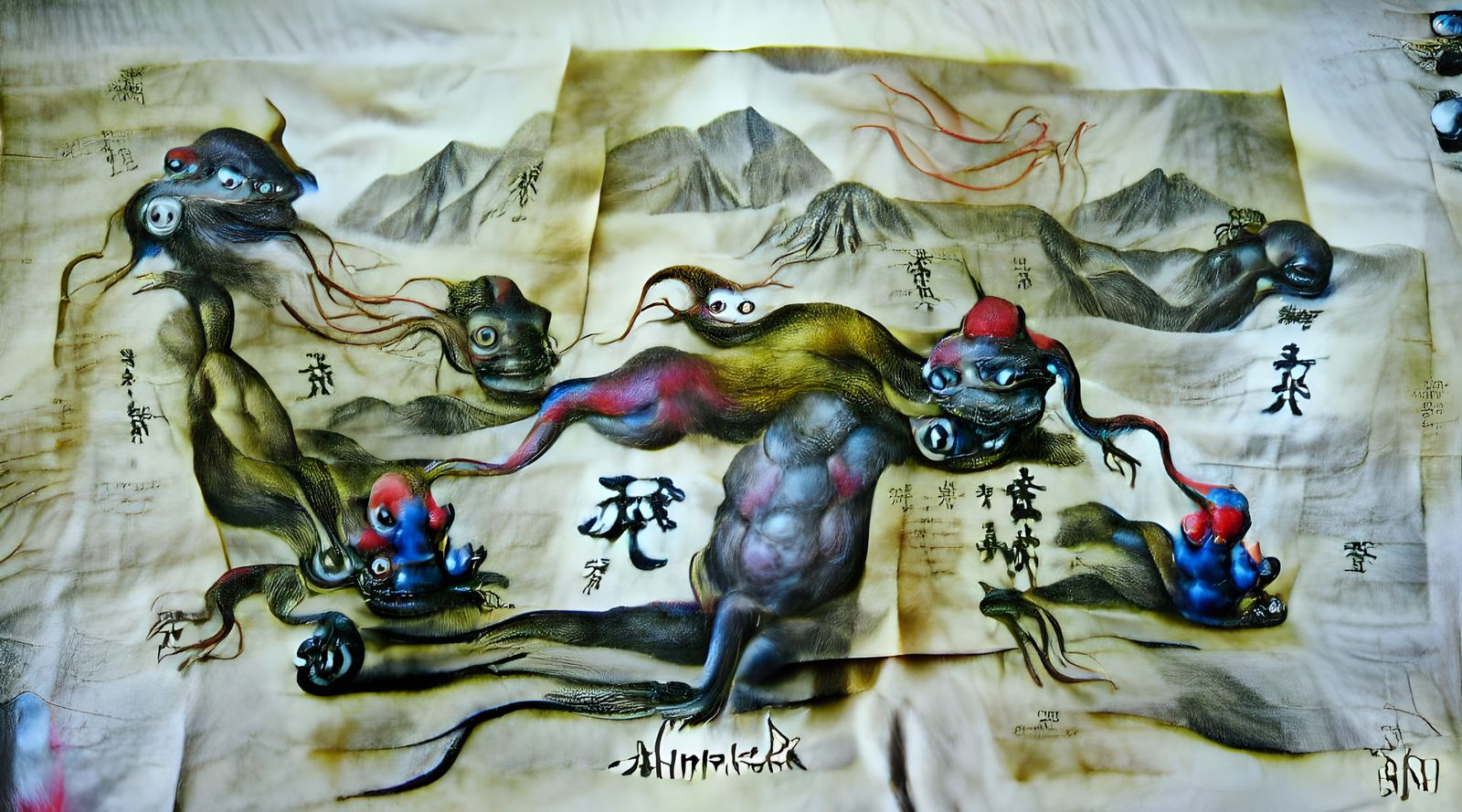 Alchemical Monster in Landscape: Chinese Ink Painting
