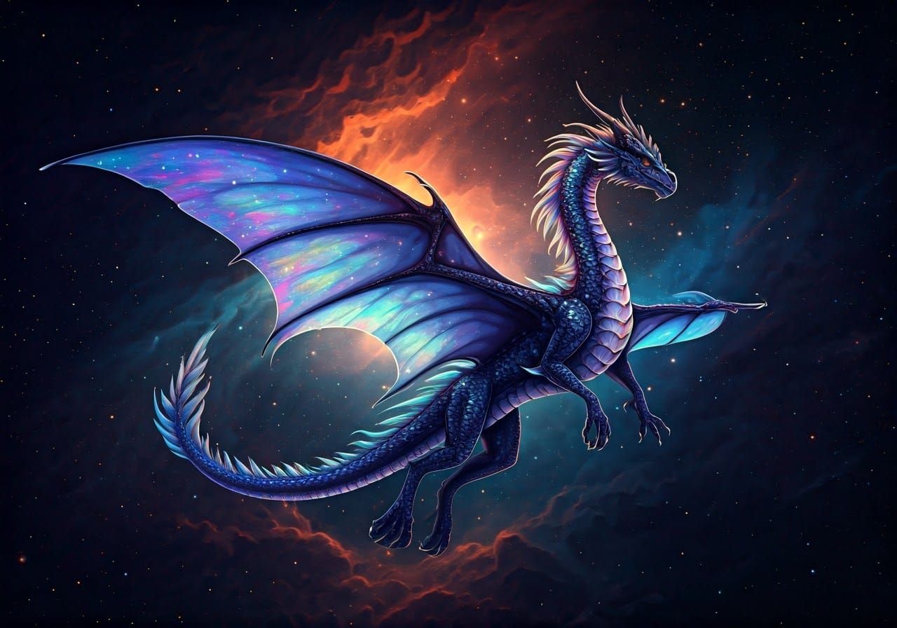 Bioluminescent Dragon's Cosmic Flight